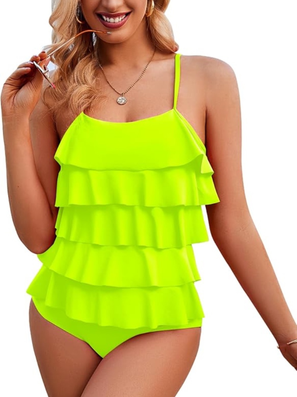 NWT Neon Lime Ruffle One Piece Swimsuit - Small